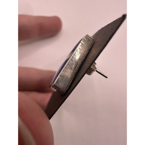 Vintage PETER VAJDA Southwest NM STERLING SILVER EARRINGS Blue Lapis MOP Inlay - Picture 4 of 9